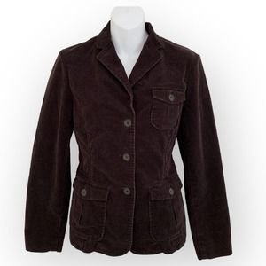 Lands End Women's Button Front Corduroy Jacket Flap Pockets Brown Size 12